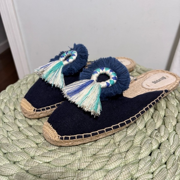 Soludos Kiki Tassel Midnight Blue Canvas Slip On Flat Mule Espadrilles NWOB - Picture 6 of 13